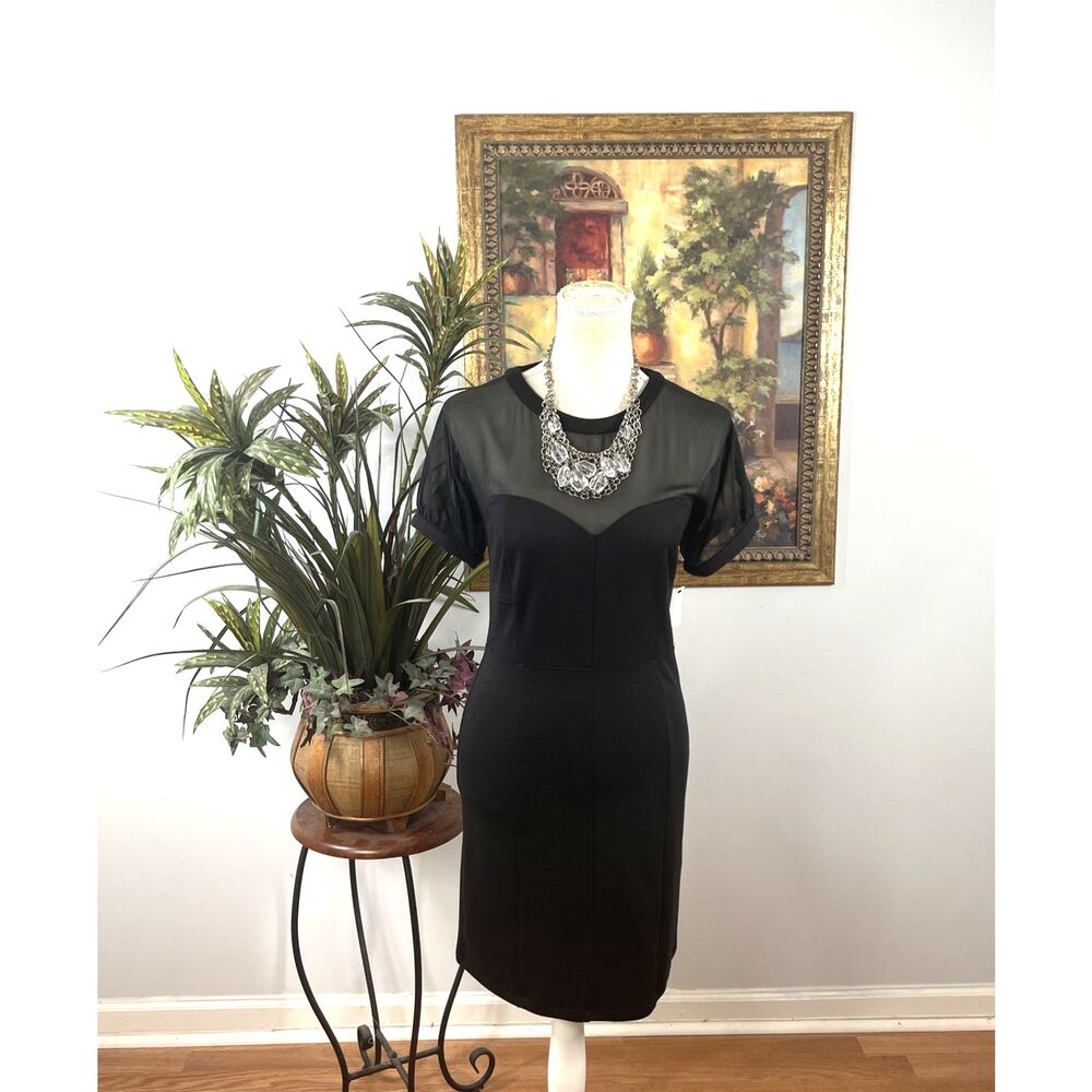 Robbi & Nikki Women's S Black Career Sheath Dress Sheer Mesh Short Sleeve Fairy